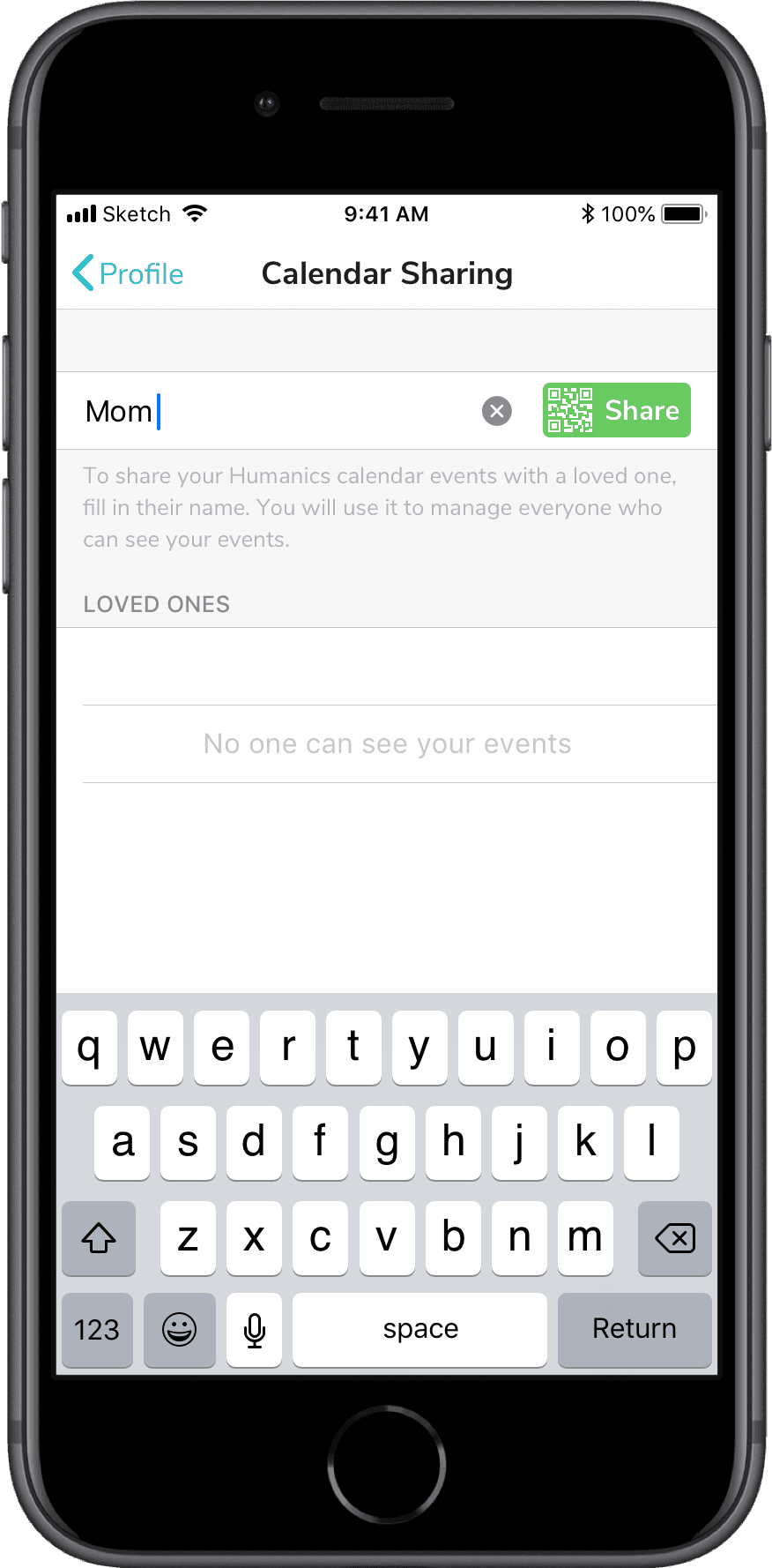 Share button when name filled