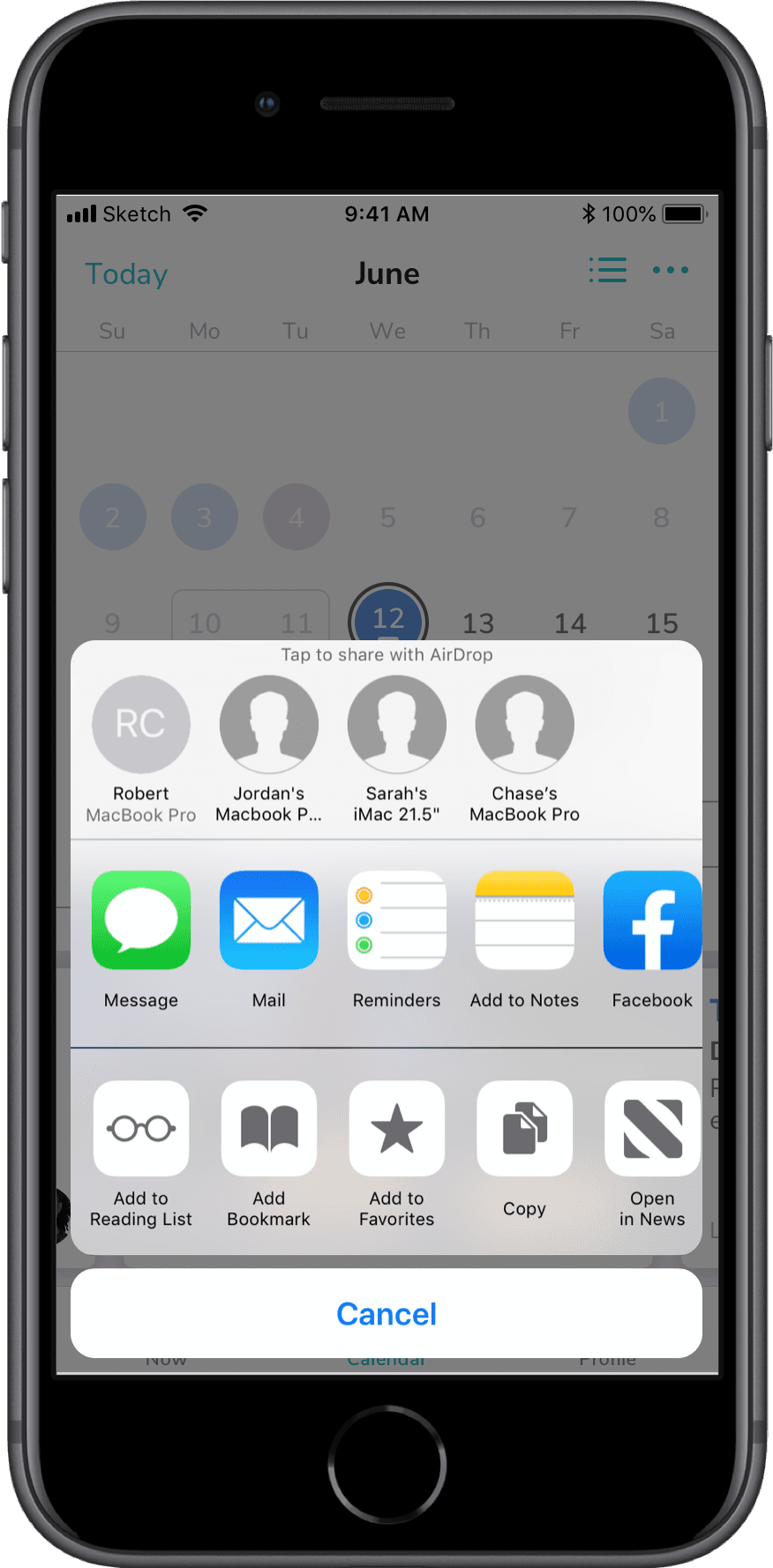 Standard OS share sheet