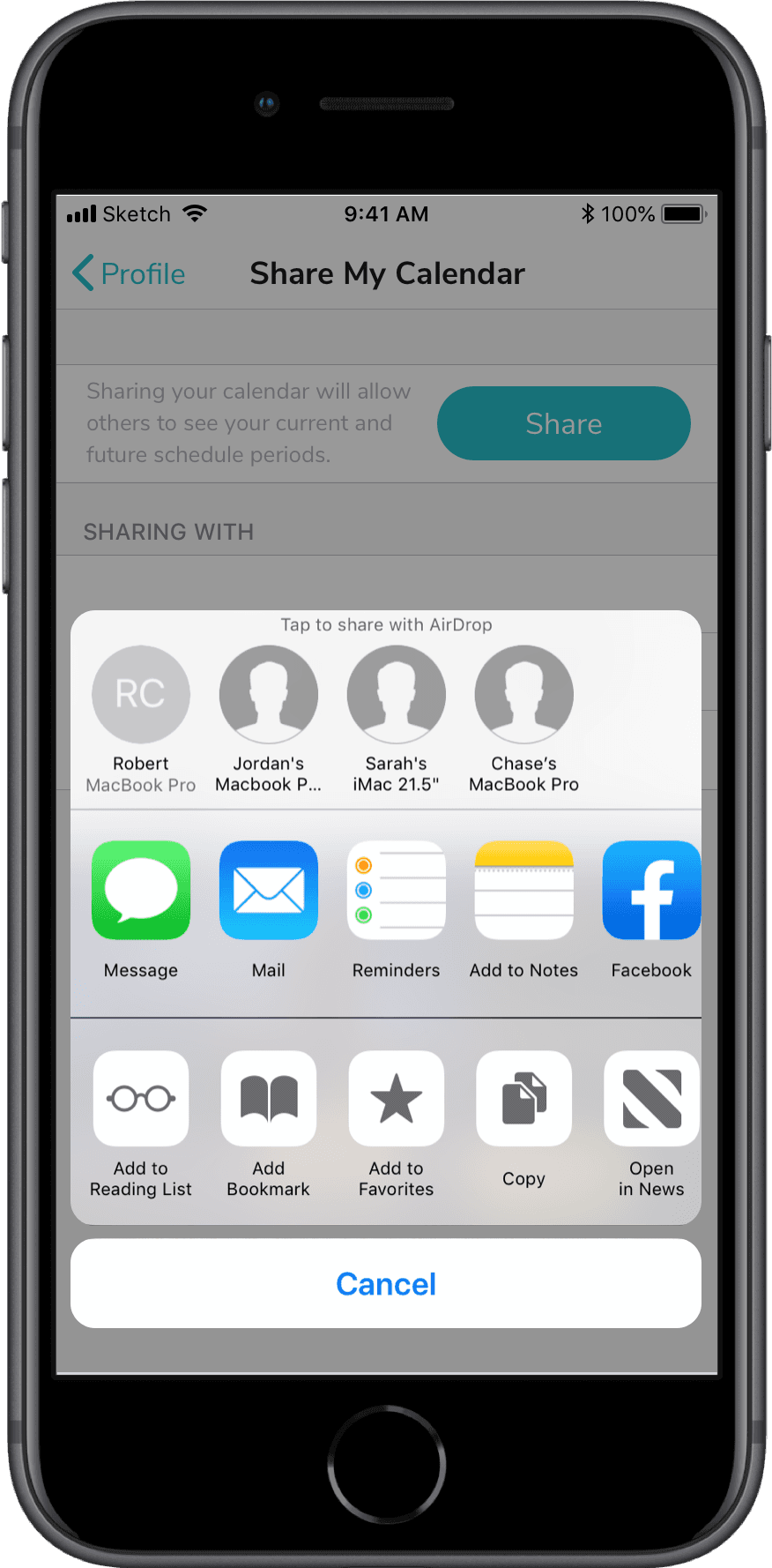 Standard OS share sheet