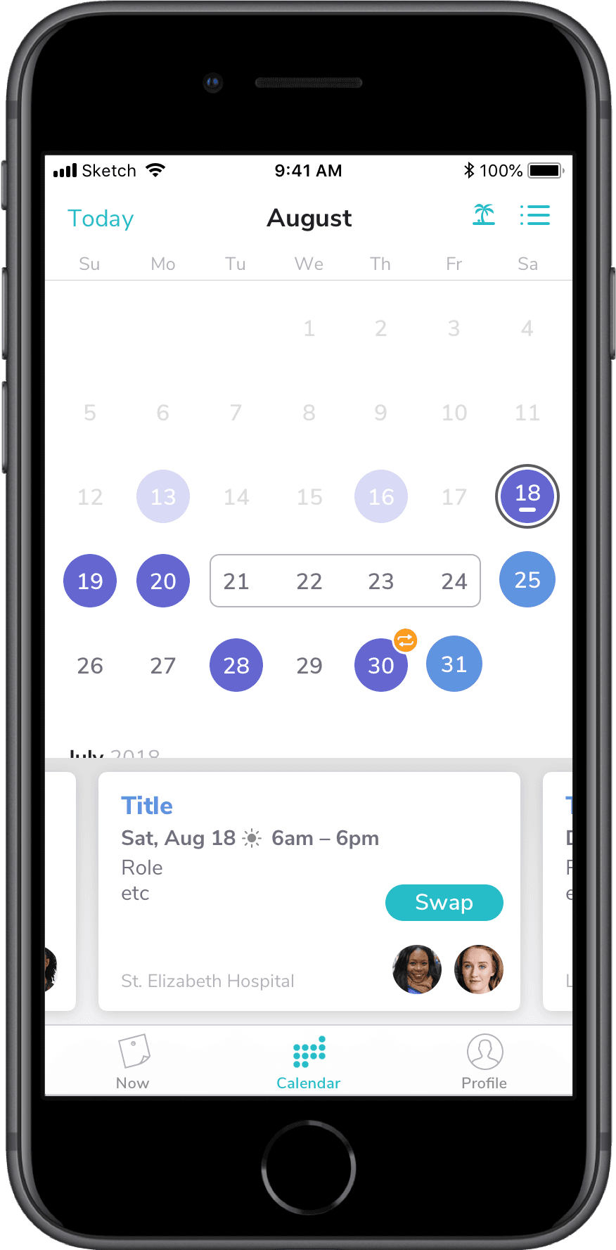 Calendar card with swap button