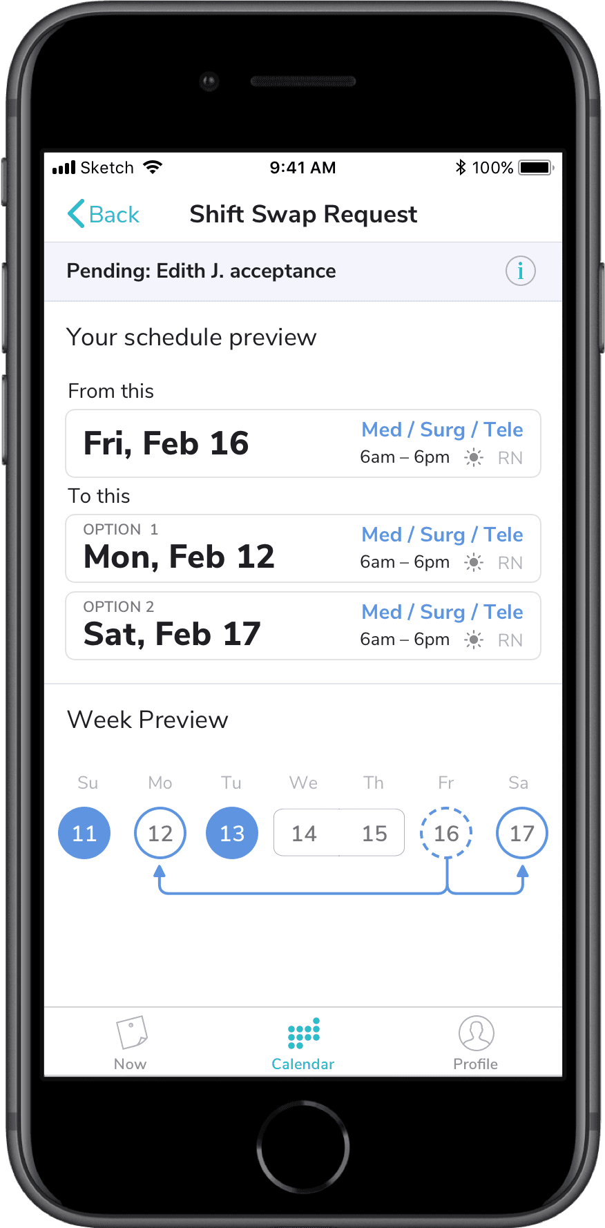 Previous design: Swap request details