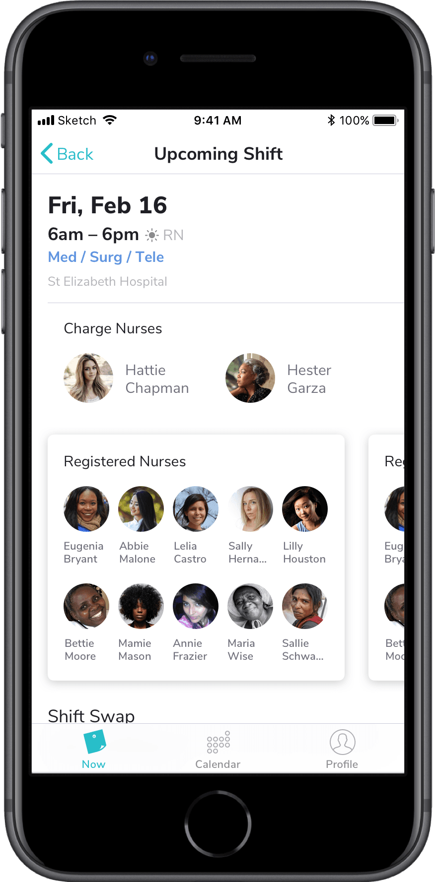 Shift detail view with swap button below the fold